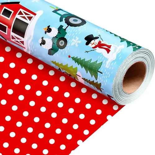 Vista 24 de Homeral Rollo de papel de regalo de Navidad de dinosaurio para niños, dinosaurio negro fresco con decoraciones y letras rojas, envoltura de regalo
