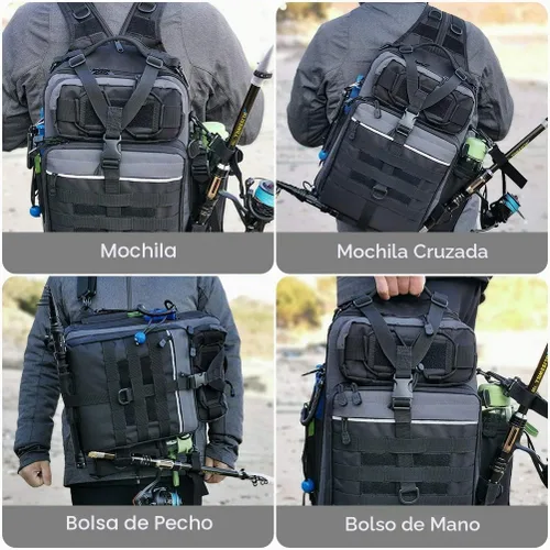Vista 7 de Blisswill - Bolsa de almacenamiento para equipo de pesca al aire libre - Mochila de pesca grande resistente al agua G: negro y gris
