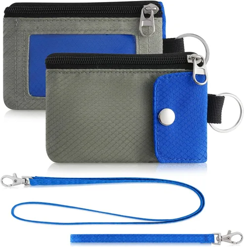 Vista 54 de Artpaxy Cartera minimalista para hombres y mujeres, llavero con bloqueo RFID, con cremallera, pequeña cartera con ventana de identificación, 2