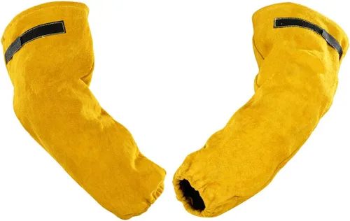 Vista 7 de Mangas de trabajo de soldadura de cuero para hombres y mujeres, protección de brazo resistente al calor y al fuego con costuras de Kevlar y forro