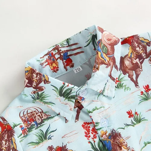 Vista 3 de Camisa de vestir de manga corta con estampado de vaca y botones para bebé niño
