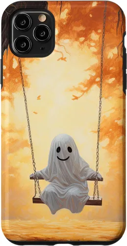 Vista 11 de iPhone 15 Cute Ghost On A Swing Haunted Forest Spooky Autumn Case