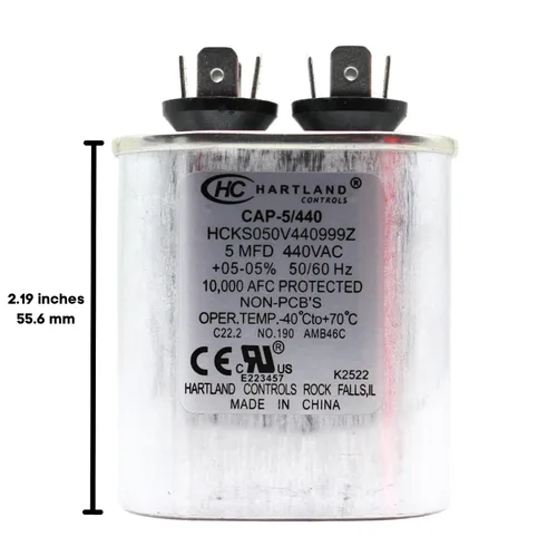 Vista 2 de HVAC Genius - Condensador de 5 condensadores MFD de 370 o 440 VCA 5uf de funcionamiento ovalado para motor de ventilador, condensador de soplador