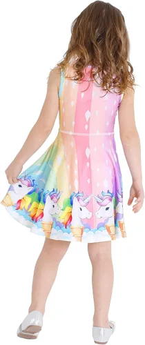 Vista 4 de LaBeca - Vestido sin mangas o de manga larga para niñas, vestidos informales con diseño de unicornio o sirena para niñas pequeñas o grandes