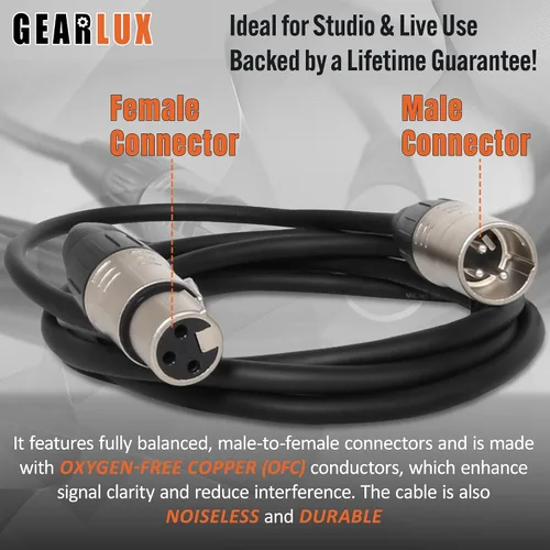 Vista 3 de Gearlux – Cable de micrófono XLR, completamente balanceado, macho a hembra, 25 pies - Paquete de 3