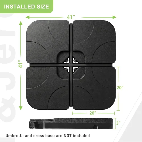 Vista 3 de T&Jero Base de plástico resistente de 4 piezas para patio al aire libre, sombrilla voladiza, 260 libras con relleno de agua y arena, color negro