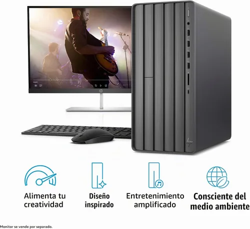 Vista 2 de HP Envy Desktop Intel Core i7-10700 de 10ª generación, 16 GB de RAM, disco duro de 1 TB y SSD de 512 GB, Windows 11 (TE01-1020, negro)