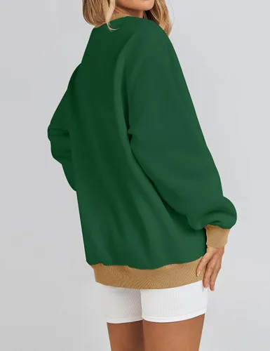 Vista 3 de ZESICA Sudadera 2023 para mujer, casual, de manga larga, cuello redondo, de gran tamaño, Y2K