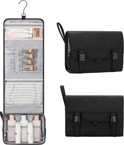 Vista 14 de Pequeña bolsa de aseo colgante para hombres y mujeres, organizador colgante portátil para kit de ducha de tamaño de viaje, accesorios de maquillaje