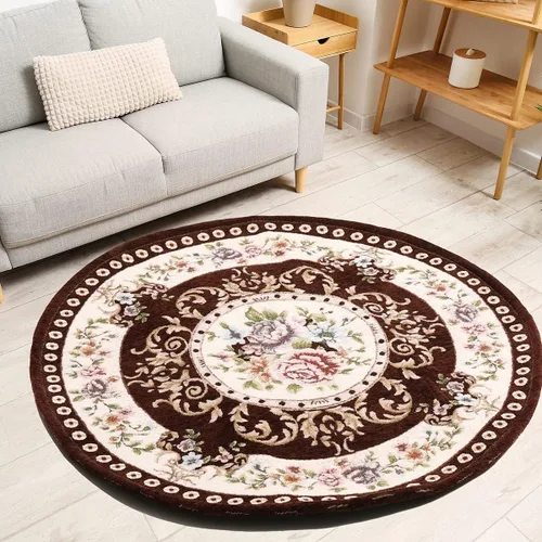 Vista 5 de Alfombra redonda floral de 2.6 pies, clásica, antideslizante, lavable a máquina, alfombra de cocina sostenible, alfombra tradicional para sala