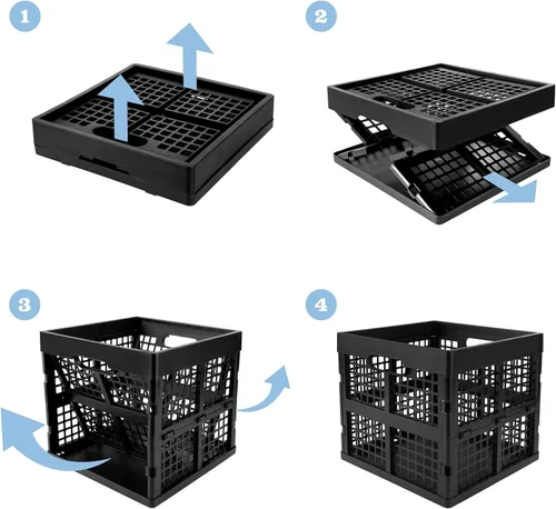 Vista 5 de Eslite Paquete de 3 Cajas de Almacenamiento de Plástico Plegables, Cajas Plegables para Almacenamiento, 16L (Negro)
