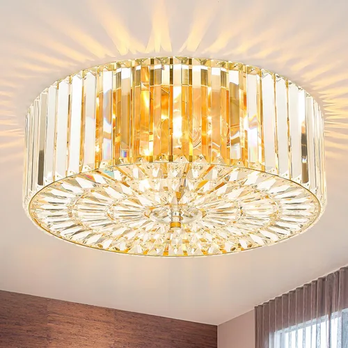 Vista 18 de Large Crystal Ceiling Light, 17.5" Black K9 Crystal Flush Mount Ceiling Light, 4-Light Round Luxury Light Fixture for Dining Room, Bedroom, Hotel