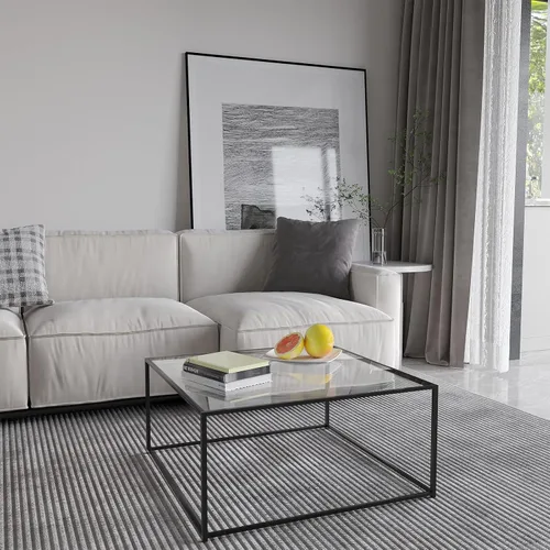 Vista 7 de Mesa de café de vidrio moderna, mesa central minimalista, mesa de café para sofá y bandeja lateral para té para sala de estar, parte superior