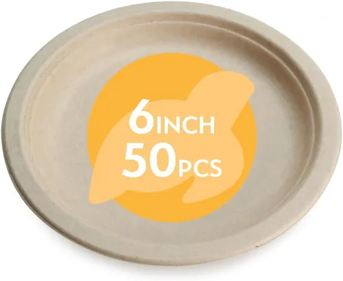 Vista 16 de Platos de papel desechables 100% compostables a granel [6 pulgadas 1000 paquetes], platos de bambú, ecológicos, biodegradables, resistentes platos