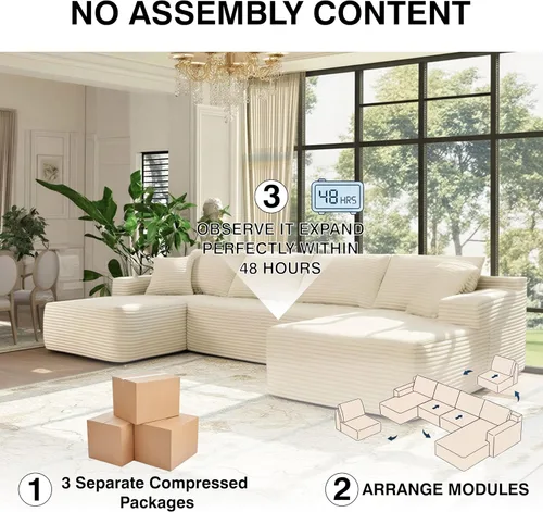 Vista 5 de THSUPER Sofás seccionales sin hueso de pana de 134 pulgadas en forma de U de gran tamaño para sala de estar con diván doble, cómodo sofá de asiento