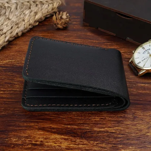 Vista 7 de HATA Black Cowhide Full Grain Leather Bifold Wallet For Men With RFID Blocking Minimalist Front Pocket Security Passcase And Durable Extra Capacity