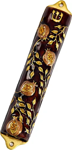 Vista 2 de Bless This House Mezuzah - Estuche para mezuzá con diseño de granada Judaica, funda para puerta de 4 pulgadas