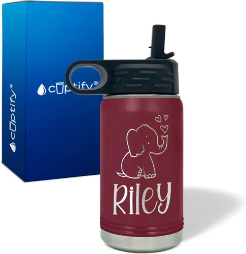 Vista 14 de Cuptify Botella de agua para niños personalizada con nombre en botella de agua aislada con anillo brillante verde de 12 onzas Verde brillante