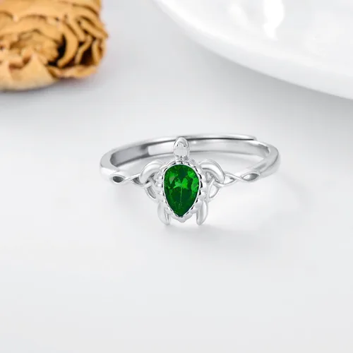 Vista 12 de Anillo ajustable de tortuga marina de plata de ley 925 con nudo celta tortuga Rin verano océano playa tortuga joyería para mujer