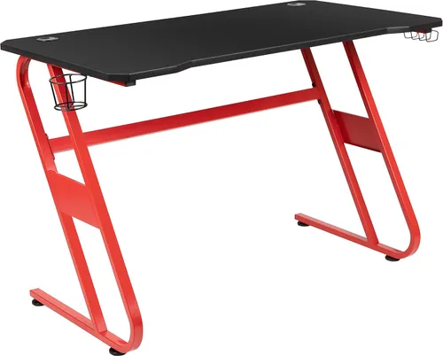 Vista 10 de Flash Furniture - Juego de escritorio para juegos y sillas reclinables de color blanco y negro con soporte para taza y gancho para auriculares.
