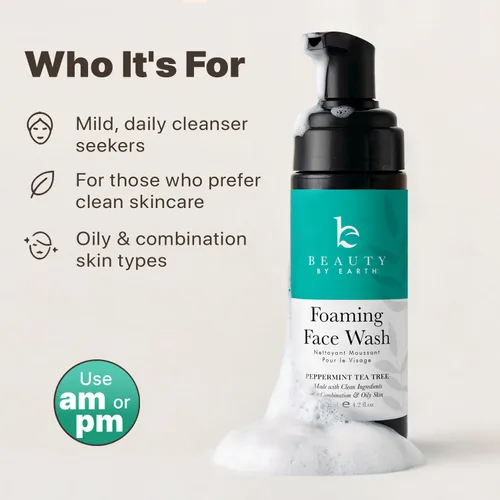 Vista 7 de Beauty by Earth Limpiador facial espumoso, ingredientes naturales y orgánicos, lavado facial vegano, limpiador diario suave para pieles sensibles