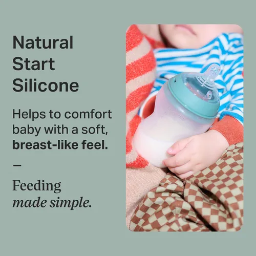 Vista 2 de Tommee Tippee Natural Start - Biberones anticólicos de silicona de 9 oz libres de BPA, para bebés de 0+ meses, silicona con sensación como la piel