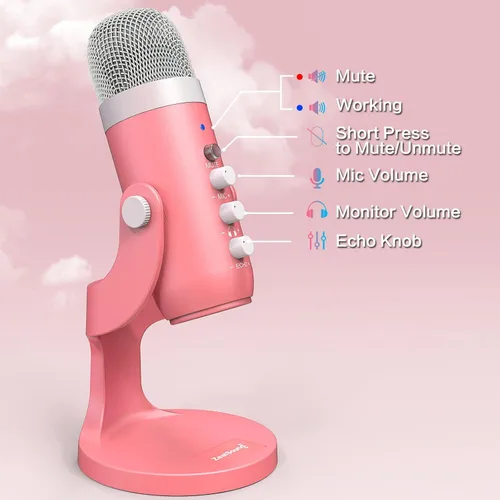 Vista 5 de ZealSound Micrófono para podcast, micrófono de cancelación de ruido con ganancia, ajuste de volumen y botón de silencio, monitor y eco, para ASMR