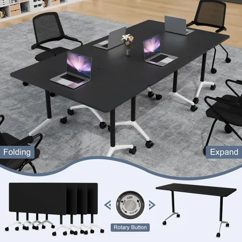 Vista 4 de 8 Pack Folding Conference Tables,62.9" Mobile Training Tables Black