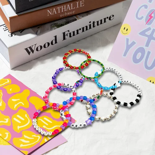 Vista 7 de Gpurplebud Pulseras y calcomanías de amistad, pulseras de cuentas o pulseras de arcilla polimérica, traje inspirado en álbum, regalos para fanáticos