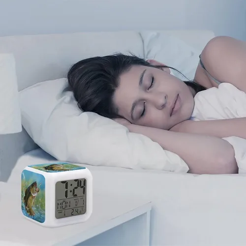 Vista 4 de Reloj despertador de pesca con graves reloj digital duradero multifunción LED para dormitorio, oficina en casa