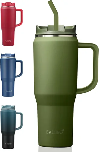 Vista 21 de EALGRO Botella de agua aislada de 40 onzas con popote y asa, frasco de agua deportivo de metal grande, taza de café de viaje de acero inoxidable