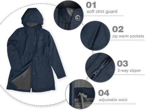 Vista 3 de 33,000ft Chaqueta larga Softshell para mujer con forro polar polar cortavientos impermeable