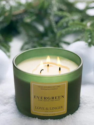 Vista 6 de Evergreen - Velas perfumadas de soja y cera de abejas de lujo, 16 onzas, velas en tarro grande para el hogar, Navidad e invierno