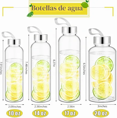 Vista 3 de Zubebe Botellas de agua transparentes reutilizables a granel con tapas de acero inoxidable a prueba de fugas, botellas deportivas de acrílico