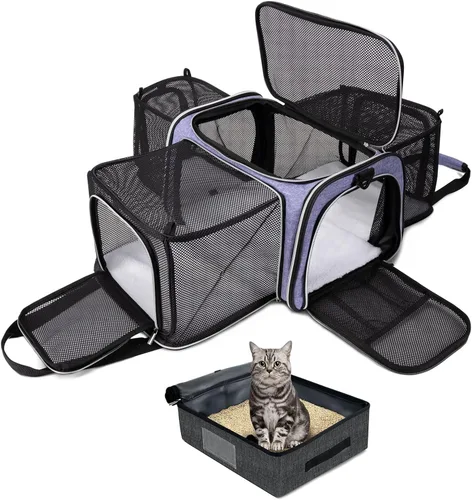 Vista 13 de BAGLHER Bolsa de Transporte para Gatos, Transportador de Mascotas Aprobado por Aerolíneas, de Cara Suave, Portador de Viaje para Mascotas, 5 Puertas