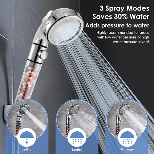Vista 3 de Vacto Cabezal de ducha de mano de alta presión con filtro, suavizador de agua dura purificador de agua filtrada con cuentas de filtro, kits