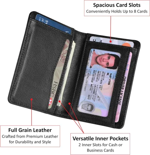 Vista 5 de Cartera minimalista RFID para hombres y mujeres Cartera delgada y plegable para tarjetas de crédito Estuche para tarjetas de visita para hombre