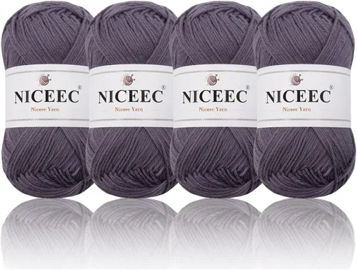 Vista 25 de NICEEC 4 madejas de hilo de algodón suave para bebé, 4 capas, manualidades DIY, peso fingering, hilo para manta para ganchillo y tejido, total 700