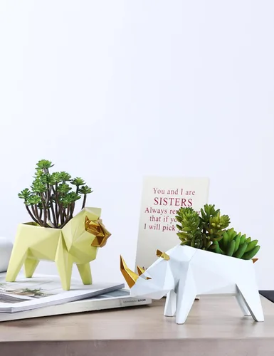 Vista 7 de HAUCOZE Maceta de estatua de león para suculentas, escultura animal de 6.1 pulgadas Modern Arts - Decoración para el hogar, regalo