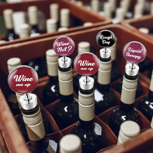 Vista 6 de Therwen Juego de 5 divertidos tapones para botellas de vino, accesorios de regalo para mujeres y hombres, tapa de salida de vino con frases
