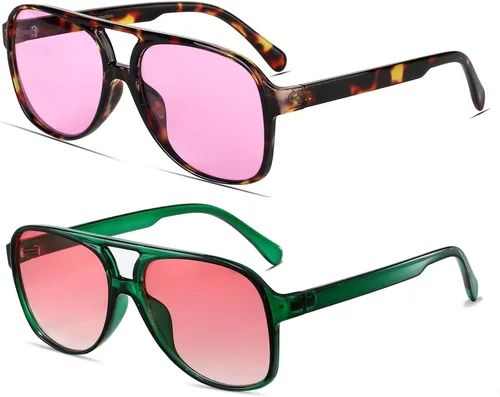Vista 2 de Freckles Mark Lentes de sol clásicos estilo retro de los años 70 para mujeres y hombres, montura estilo aviador, cuadrada, grande y de moda