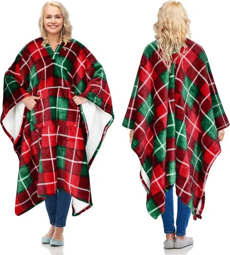 Vista 9 de Catalonia Manta Poncho Sherpa Vestible para Adultos Mujeres Hombres, Manta Capa Envolvente con Bolsillo, Cálida, Suave, Acogedora, Cómoda, Regalo