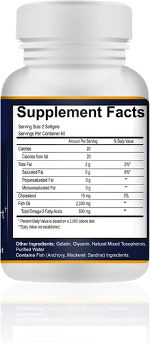 Vista 2 de Aceite de pescado Omega-3 1000 mg, salud cardíaca, 120 cápsulas blandas