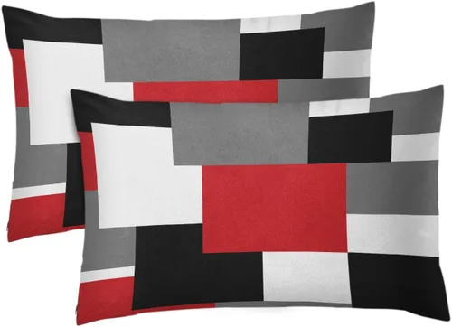 Vista 15 de Emvency Juego de 2 fundas de almohada geométricas marrones, color negro, gris, blanco, pintura abstracta a cuadros, funda de almohada decorativa