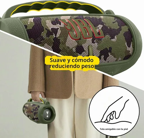 Vista 7 de co2CREA Funda de silicona para altavoz portátil JBL Charge 5, verde militar Bump Protection, Detachable Shoulder Strap, Carabiner, Comfortable