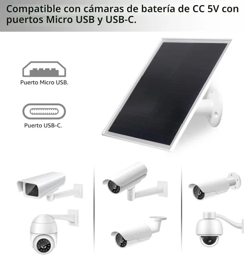Vista 2 de Cargador de panel solar de 6 W, panel solar con micro USB y puerto USB-C para cámara de batería recargable DC 5 V para exteriores, IP66 resistente