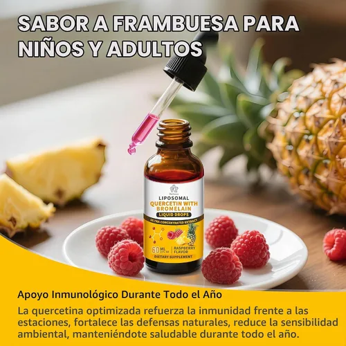 Vista 4 de Quercetina liposomal con gotas líquidas de bromelina para Kis & Aldult- mayor absorción, suplementos de quercetina 700 mg con bromelina saúco zinc