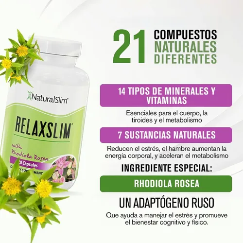 Vista 2 de Naturalslim Relaxslim - Potenciador del metabolismo, ayuda a quemar grasa, supresor del apetito y alivio del estrés, fuente de energía natural