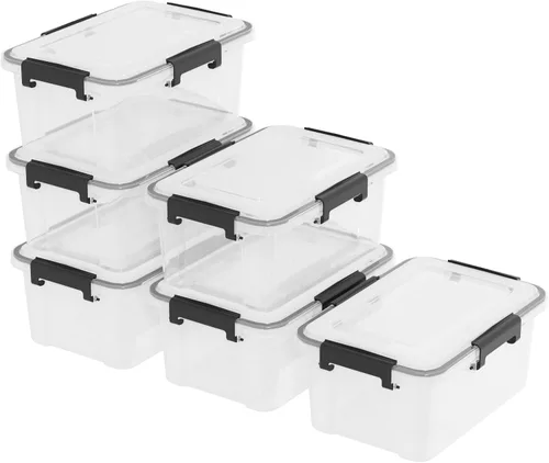 Vista 8 de Caja de almacenamiento de plástico transparente de 12 cuartos de galón con tapa, caja de almacenamiento con pestillo, paquete de 6