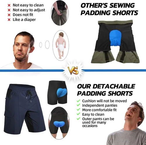 Vista 3 de Hiauspor Pantalones cortos acolchados de ciclismo de montaña para hombre, ajuste holgado, de secado rápido, para ciclismo con 5 bolsillos